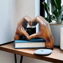 1pc Handcrafted Wooden Resin Heart-Shaped Figurine, Contemporary Inspired Art Sculpture, Home Office Bookshelf Living Room Decor, Mother's Day Tabletop Decoration, New Year, Easter Party Ornament, Holiday Gift For Various Rooms - Multicolor - View 6