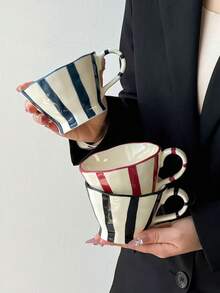 1个陶瓷漏斗咖啡杯，简约欧式陶瓷杯，水杯，高品质陶瓷杯，适合聚会、下午茶、早餐、果汁、咖啡，礼品 - 彩色 - 查看 11