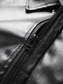 1pc Men's Black Fashionable Vintage American Motorcycle PU Leather Lapel Jacket - Black - View 4