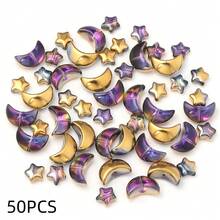 50颗/包 水晶月亮和星星形状电镀彩色新月形玻璃珠，适用于DIY项链和手链饰品制作 - 星月混合 - 查看 16