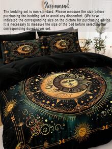 Bộ ga trải giường in kỹ thuật số họa tiết Mặt Trời, Mặt Trăng & Sao (1 ga trải giường + 2 vỏ gối, không bao gồm ruột gối), chất liệu sợi polyester mềm mại, thân thiện với da, phù hợp cho phòng ngủ, phòng ngủ chính, phòng khách, mọi mùa. - Nhiều màu - Xem 5