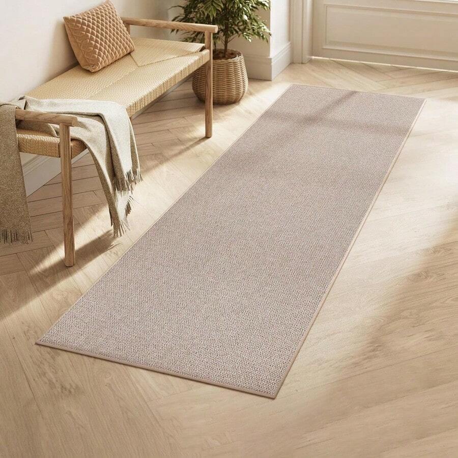 SONGMICS HOME Alfombra, 61 x 183 cm, Alfombra Antideslizante, Alfombra de Yute Sintético, Decoración del Hogar, Lavable a Máquina, para Salón, Dormitorio Comedor, Marrón Camello MTAR092K01 - Marrón Camello - Ver 1