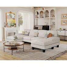 Sectional Couches For Living Room U-Shaped Sofa Couch With Linen Fabric 4 Seat Sofa Set With Double Chaise For Apartment Loop Yarn Pearl Gray - Pearl Gray - View 8