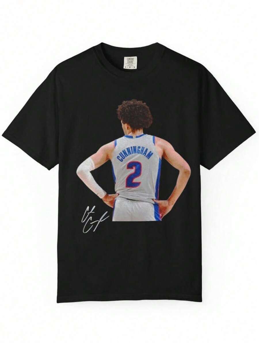 Cade Cunningham T-Shirt Basketball Fan Tee Apparel Sports Shirt Team Player - 黑色 - 查看 1