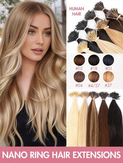 Nano Tip Hair Extensions Human Hair Balayage Nano Ring Beads Pre-Bonded Seamless Highlight Extensions For Women Nano Extension Human Hair Ease Of Use 50s Invisible Nano Bead Extension Valentine's Day