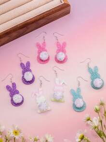 1 Pair Acrylic Cute Rabbit Fur Ball Tassel Dangle Earrings, Suitable For Women Everyday Wear And Easter - Rabbit Earrings - View 1