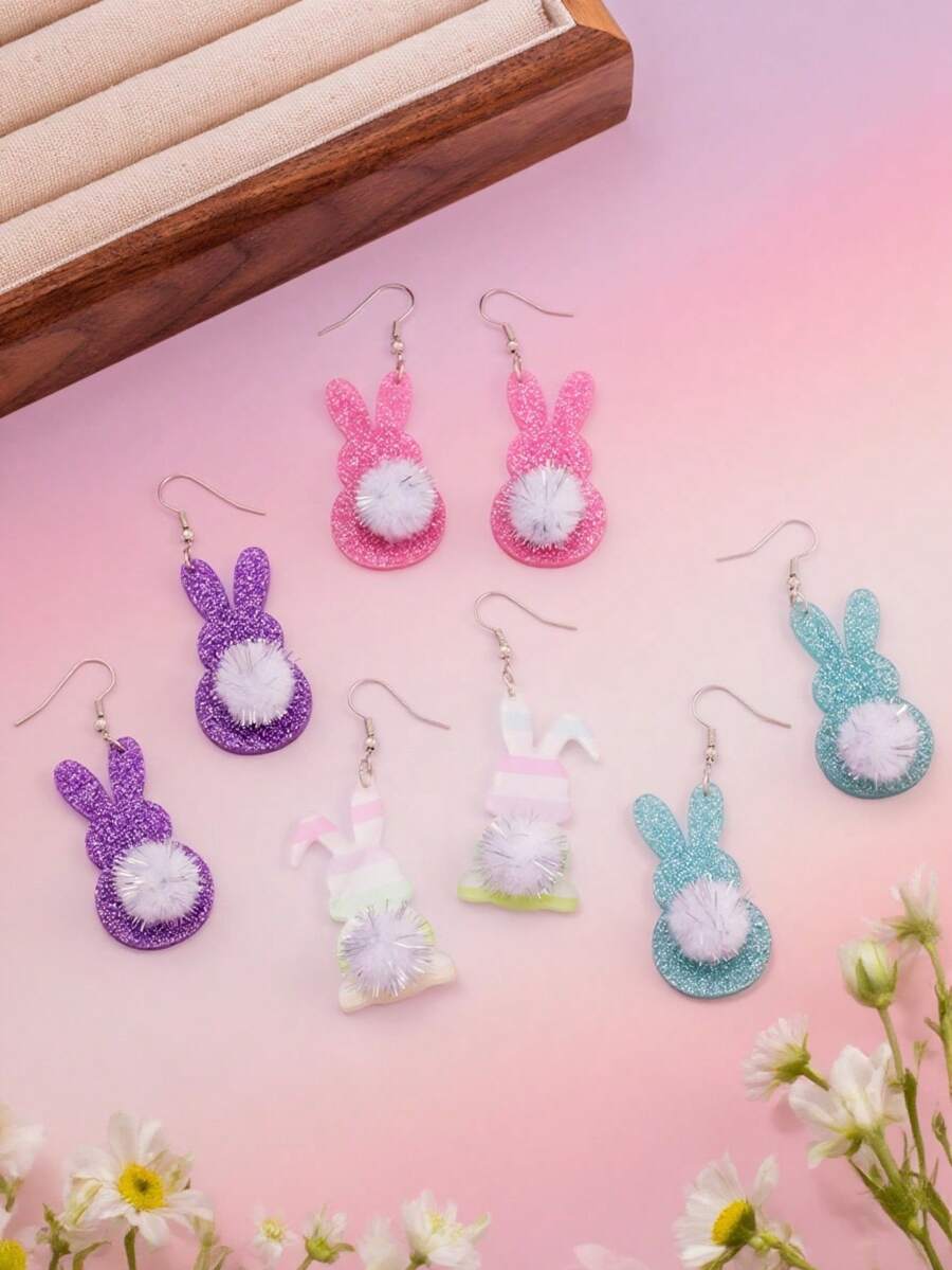 1 Pair Acrylic Cute Rabbit Fur Ball Tassel Dangle Earrings, Suitable For Women Everyday Wear And Easter - Rabbit Earrings - View 1