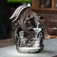 Dragon-Shaped Waterfall Incense Burner Exquisite Home Decor Handcrafted Dragon-Shaped Waterfall Incense Holder A Choice For Meditation Spaces And Home Aesthetics Ornament - Khủng long bay đen - Xem 7