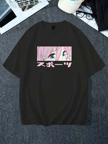 Y2K Anime Eye Print Oversized T-Shirt, Loose Fit, Premium Soft Fabric, Summer/Spring - Hitam - View 4