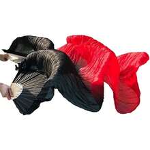 1 Pair(Left+Right) Belly Dance Fan Artificial Silk Fans,Colorful Dancing Fabric Fans,Long Folding Belly Dance Fans Dancing,Length 180cm Width 90cm - Màu đen chuyển sắc sang đỏ - Xem 1
