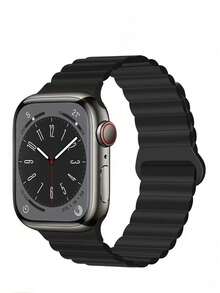 1pc Silicone Magnetic Waterproof Watch Band, Unisex, Compatible With Apple Watch IW Series, Slim Design, Compatible With Apple Watch IW 42mm, 38mm, 40mm, 41mm, 44mm, 45mm, 46mm, 49mm, Fashionable Smart Watch Strap, Replaceable For Series Ultra2, Ultra SE2, SE 10, 9, 8, 7, 6, 5, 4, 3, 2, 1, Suitable As Student Back-To-School Gift - Black - View 4