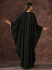 AmazingHoney 优雅奶油色卡夫坦长袍，饰有金色刺绣细节，蝙蝠袖，派对阿巴雅长袍，卡夫坦长袍，阿巴雅长袍（宽松版型 - 请查看尺码表） - 黑色 - 查看 2