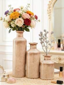 1pc Terracotta Texture Resin Vase, Neutral Boho Entryway Cabinet Decor Resin Vase, Farmhouse Style Dining Table Centerpiece Rustic Flower Vase Decor, Suitable For Room Decoration, Home Decor - Multicolor - View 8