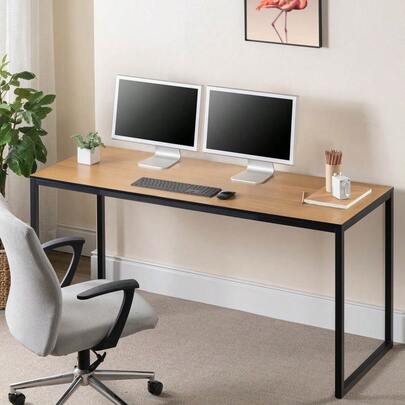 Jennifer Modern Office Desk Laptop Computer Study Table With Wood Metal Frame Brown 160cm, Quick Assembly, Durable Material, Strong Leg