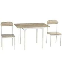 HOMCOM 3-Piece Dining Set With 2 Chairs And 1 Table, Folding Tabletop, 120 X 60 X 75 Cm, Steel, MDF, Natural White, Ideal For The Kitchen And Dining Room - Natural Wood Color - View 9