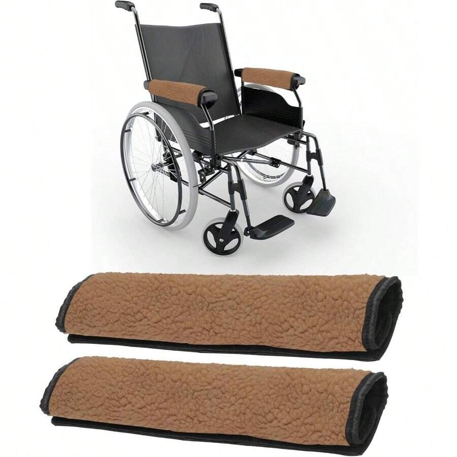 Wheelchair Armrest Pads, 2PCS Sheepskin Fleece Wheelchair Armrest Covers, Non Slip Arm Rest Cover Cushion Pad Wheelchairs Pink - Brown - View 1