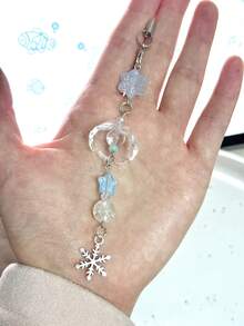 1pc Handmade Star & Snowflake Wind Chime Beaded Keychain, Minimalist Girly Ins Style Phone Charm, Cute Everyday Accessory - Baby Blue - View 6