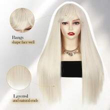 D613 Blonde Long Straight Wig With Bangs Light Blonde Silky Straight Hair Wigs For Women 28 Inch Synthetic Heat Resistant Fiber Wig For Cosplay Daily Party Use - 0Blonde - View 5