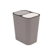 Double Recycling Waste Bin 12L Recycling Garbage Container Rectangle Plastic Push Button Dual Compartment Recycling Garbage For Kitchen Office Home Living Room - Grey - View 5