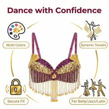 Áo bra múa bụng lấp lánh dành cho nữ, áo bra có tua rua, thích hợp cho tiệc chủ đề Halloween và biểu diễn trên sân khấu. - Nhiều màu - Xem 2