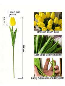 20 Stück künstliche gelbe Tulpenblumen, geeignet als Muttertagsgeschenk, Hochzeitsdekoration, Heimdesign, Schlafzimmer, Wohnzimmer, Geburtstagsfeier, Valentinstag Dekoration - Gelb - Übersicht 6