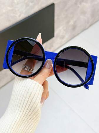 1副男女通用圆形撞色大框Y2K时尚眼镜，时尚街头风，度假必备