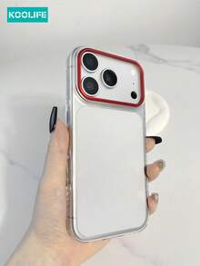 Koolife 1pc Full-Body Clear Ultra-Thin PC Phone Case, Red Lens Frame With Raised Lens Protection, Slim Fashion Shockproof Cover, Compatible With IPhone 17/17 Pro/17 Pro Max - Clear - View 4