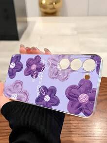 1 chiếc ốp lưng điện thoại trong suốt mềm mại, họa tiết hoa màu tím thời trang, tương thích với dòng 17, Honor, Redmi, Galaxy A04e/12/A13/A14/A34/A50/A52/A53/A54/S21/S22/S23/S24/S25/S25Ultra, 6A/7A/8A, 12T/13T - Trong sáng - Xem 3