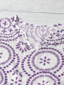 Áo kiểu nữ dài tay thoải mái, in họa tiết tre, phối nhiều mảnh, thích hợp cho kỳ nghỉ xuân. - Bụi tím - Xem 3