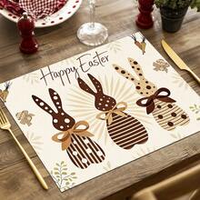 Bộ 1/4 tấm lót bàn ăn bằng vải lanh in họa tiết kẻ caro kiểu Buffalo, chủ đề trứng Phục Sinh mùa xuân/hè, hình thỏ hoạt hình, hoa và bướm, có thể giặt máy, làm bằng polyester, thích hợp cho nhà bếp, phòng ăn, trang trí nhà cửa, trang trí bàn làm việc, trang trí tiệc tùng, là món quà lý tưởng. - Nhiều màu - Xem 23