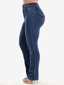 修身弹力牛仔裤，优雅时尚，适合女性日常穿着、度假、舞台表演以及品味高雅的女士；情人节和新年必备单品。休闲百搭。 - 深藍色 - 查看 4