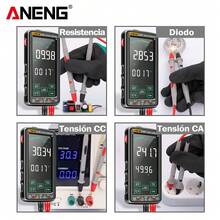 Multímetro Digital Aneng 683 Intelligen Voltimetro Táctil Recargable Medidor De Voltaje Voltímetro Amperimétrica Temperatura Capacitancia Resistencia Diodo Identificación De Cables Vivos Y Neutros Detección De Continuidad - Negro - Ver 6