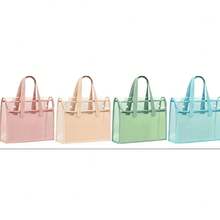 1pc Large Capacity Transparent Waterproof PVC Handbag With Expandable Mesh Storage Pouch - Portable For Office Supplies, School Documents Etc. - Available In Pink, Green, Blue, Yellow, File Organizer Bag | Fashionable Storage Bag | PVC Storage Bag,Back To School,School Supplies