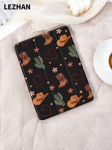 1 件装西部牛仔靴图案扁平保护套，带笔槽，防震，三折式平板电脑支架保护壳，兼容 10.2 英寸平板电脑，例如 2021/2020/第十代 Pro 11、(A16) 11 英寸（第十一代/2025）、第八/第九/第十代、Galaxy Tab A8 10.5 英寸（2022）、Matepad 10.4/Tab，支持睡眠/唤醒功能 - 彩色 - 查看 1