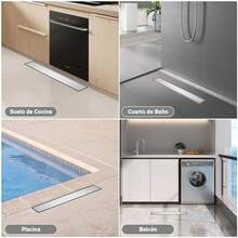Drenaje de Piso de Bao Acero Inoxidable: Coladera de Desage Lineal Exterior, Coladera Antiolor para Regadera, Drenaje Ducha Barra Larga SUS304Tapadera Desmontable, para Bao Aseo Cocina (10*50cm) - Estilo 3 (10*50cm) - Ver 9