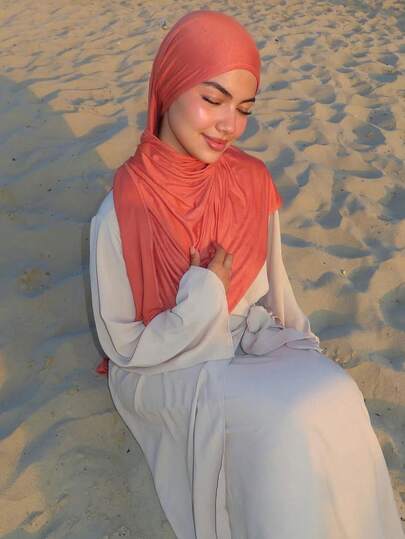 1pc Women's Plus Size Jersey Hijab Scarf, Soft Solid Plain Premium Cotton Jersey Hair Wraps, Suitable For Muslims To Wear Daily, Ramadan And Eid Al-Fitr