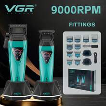 VGR Professional Hair Clipper Set, 9000 RPM High-Speed Hair Clipper, Salon-Grade Cordless Hair Clipper Set With Wireless Charging Base, Fast Charging, Extra-Long Runtime, Digital Display, Men's Hair Clipper V-877 S2 - Nhiều màu - Xem 1