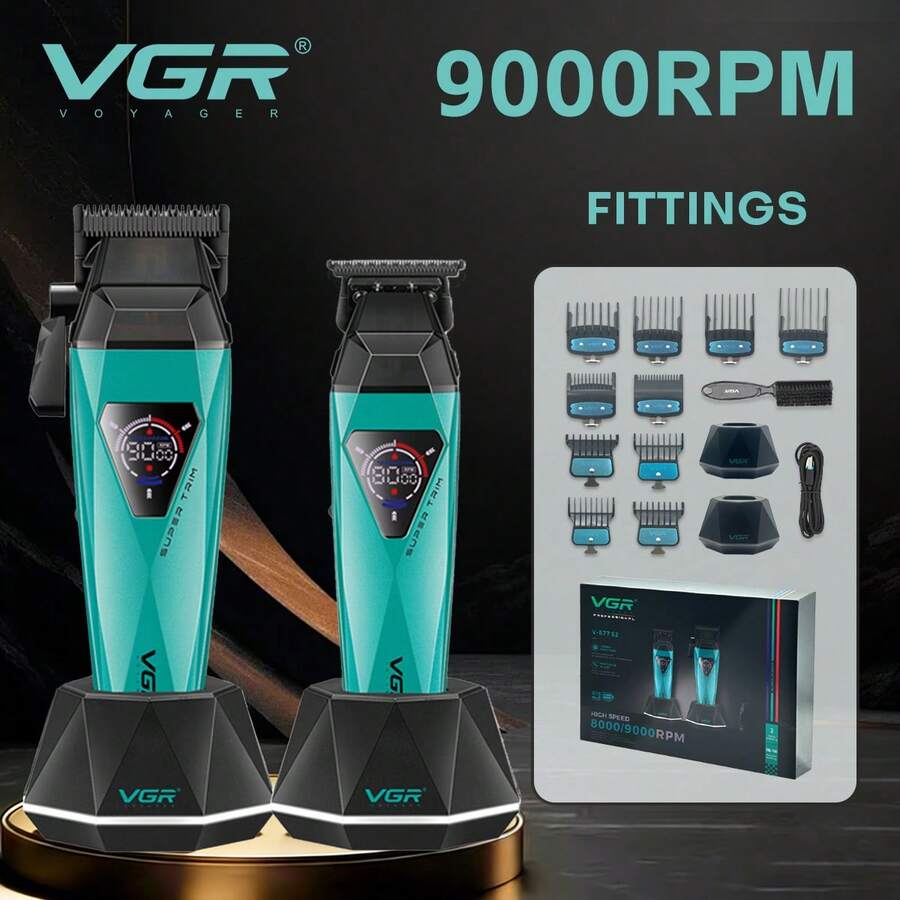 VGR Professional Hair Clipper Set, 9000 RPM High-Speed Hair Clipper, Salon-Grade Cordless Hair Clipper Set With Wireless Charging Base, Fast Charging, Extra-Long Runtime, Digital Display, Men's Hair Clipper V-877 S2 - Nhiều màu - Xem 1