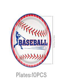 50Pcs Baseball Disposable Tableware Set, Red Blue Baseball Bat Helmet Print Paper Plates Cups Napkins, Sports Fan Game Day Baseball Birthday Home Watching Party Supplies Table Decor Essentials - Multicolor - View 2