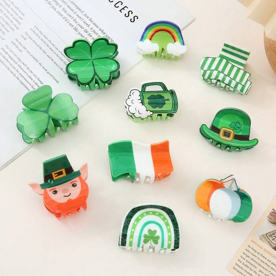 's Day Acrylic Hair Clip Cute Back Of Bun Claw Clip Four-Leaf Clover Hair Accessory - Họa tiết cỏ nhỏ - Xem 1