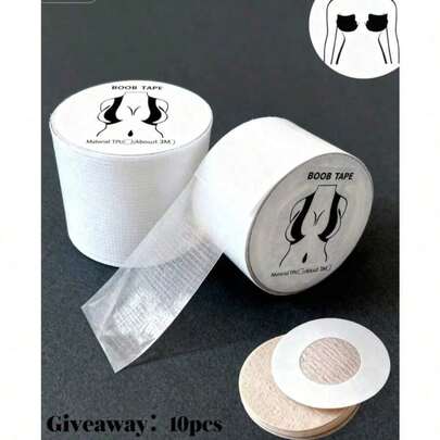 1pc 5-Meter Roll Of Transparent Bandage + 10 Disposable Non-Woven Round Nipple Covers