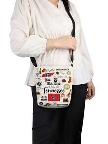 Take Me To Themed Graphic Crossbody Bag, Unisex Reusable Shoulder Messenger Bag, Casual Versatile Courier Bag With Colorado, Connecticut, Michigan, Montana, New Mexico, Tennessee State Prints, Convenient Travel Themed Gift For US State Enthusiasts - Multicolor - View 10