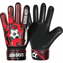 Guantes de portero de fútbol para niños, guantes de portero para jóvenes y niñas, palma de látex de 4 mm, antideslizante, protección de doble muñeca - Negro-Rojo - Ver 10