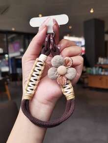 1pc Floral Braided Wrist Strap, Short Wristlet Phone Lanyard With Dopamine Flower Decor, Comfortable Cotton Rope, Soft Hanging Accessory For Phone Case, Anti-Lost, Elegant Bracelet With Clip - Multicolor - View 12