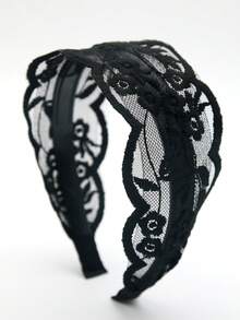 1pc Polyester Floral Print Boho Headband, Elegant Lace Flower Wide Headwrap, Fashion Casual Oversized Headband, Suitable For Holidays And Daily Wear Head Accessories