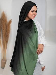 1件装高级渐变色针织头巾,高品质奢华女士穆斯林围巾披肩,渐变印花,长款头巾式弹力柔软头巾,适合日常生活、外出和聚会。 - 彩色 - 查看 4