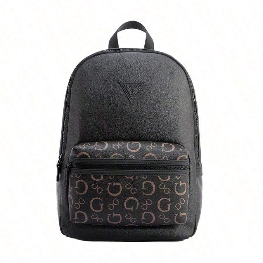 GUESS INSIGNIA Series, Classic Monogram Pattern, Fashionable Large Capacity, Lightweight And Versatile, Synthetic Leather Material, Backpack, Unisex/Couples, Charcoal Gray/Dark Brown - Dark Grey - View 1