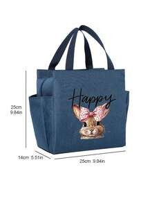1pc 2026 New Cute Happy Rabbit Cartoon Insulated Lunch Bag - Reusable, Thick Polyester Bento Box Carrier, For School, Office, Camping & Picnic, Back To School, Spring Gift, Father's Day Gift, Mother's Day Gift, Back To School Season Gift, Birthday Gift - Multicolor - View 6