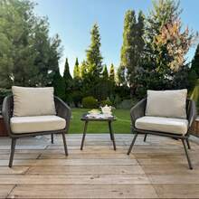 Gartenmöbel-Set, 1 Tisch und 2 Stühle, Möbelset, Terrassenmöbel, Schwarz, Metallmaterial, Geeignet für Balkon, Außenbereich und Freiluftbereiche - Grau - Übersicht 1