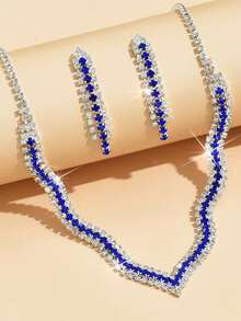 3pcs Minimalist Rhinestone Necklace, Earrings & Jewelry Set, Elegant Evening Accessories For Women - Multicolor - View 3